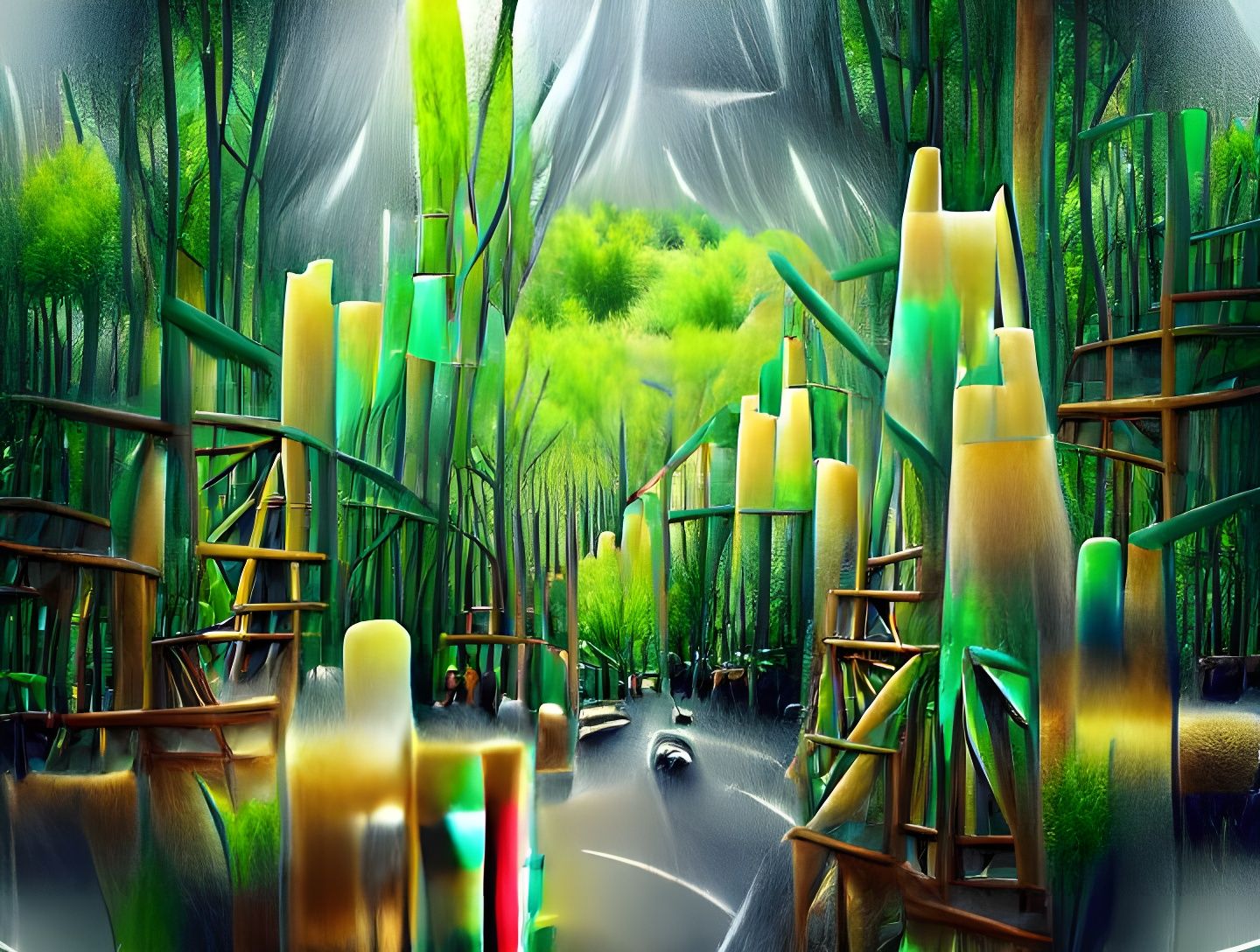 Lush Bamboo Forest in Abstract 3D