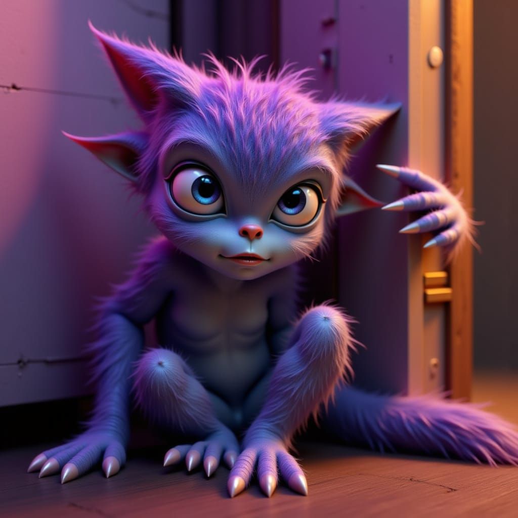 Sulky Furry Monster in Time Out, CGI Cartoon