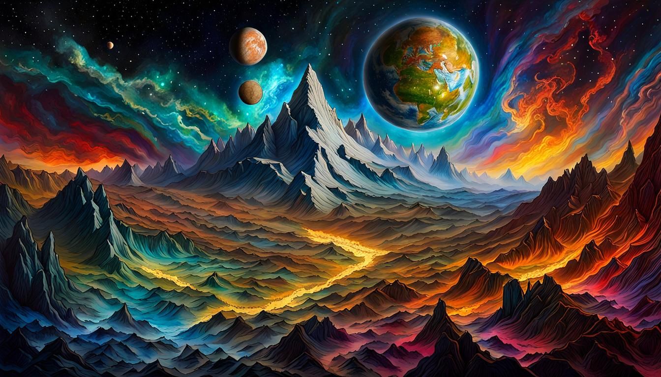 Cosmic Earth Art Masterpiece in Alcohol Ink Style