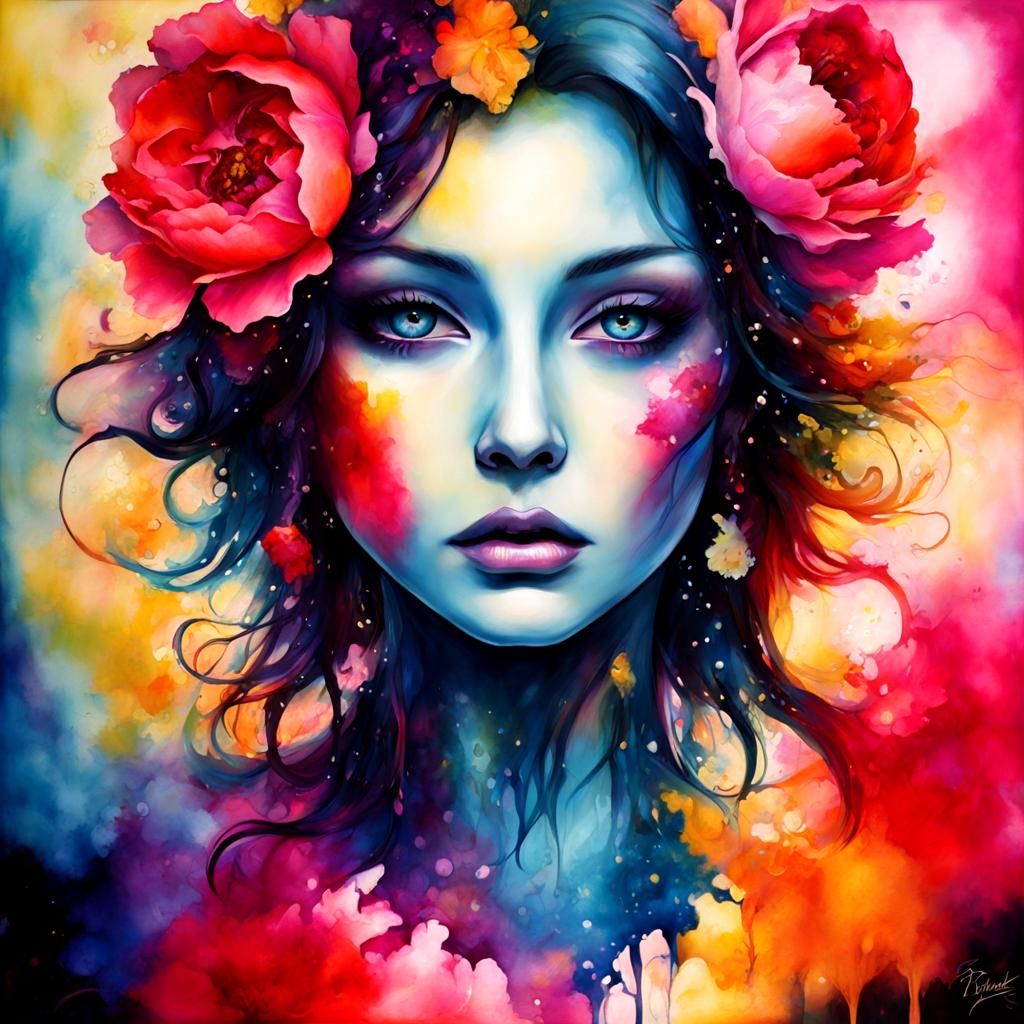 Surreal Floral Ink Splatter Dreamscape