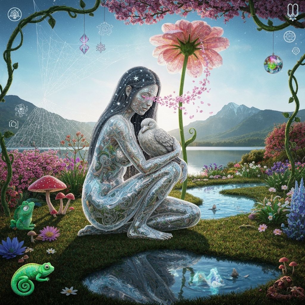 Surreal Fragmented Sculpture of Woman Embracing Nature's Dre...