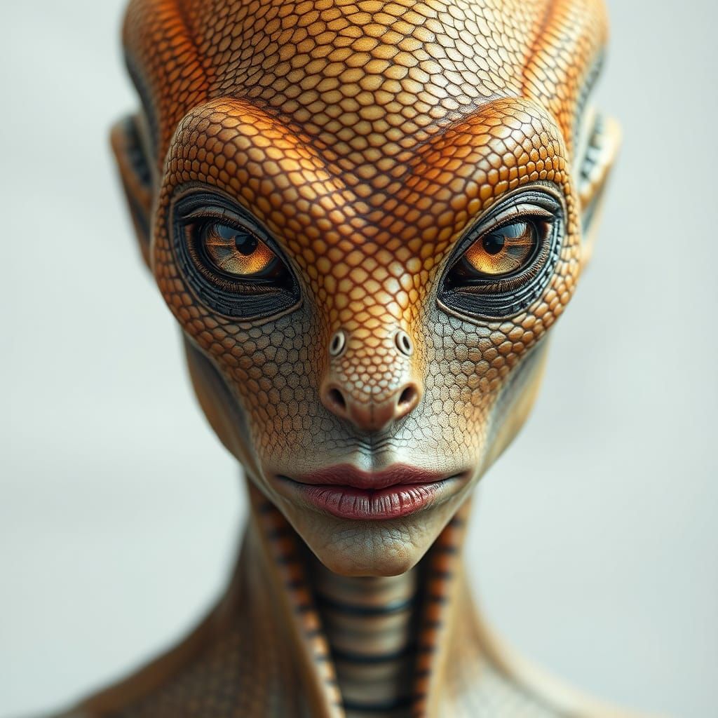 Striking Alien Woman with Snake Eyes Portrait