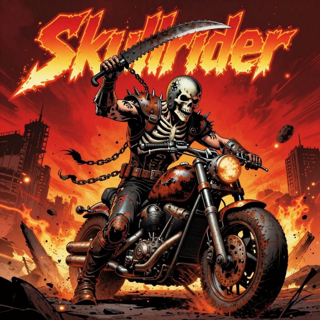 Skullrider Comic Cover in Post-Apocalyptic Wasteland
