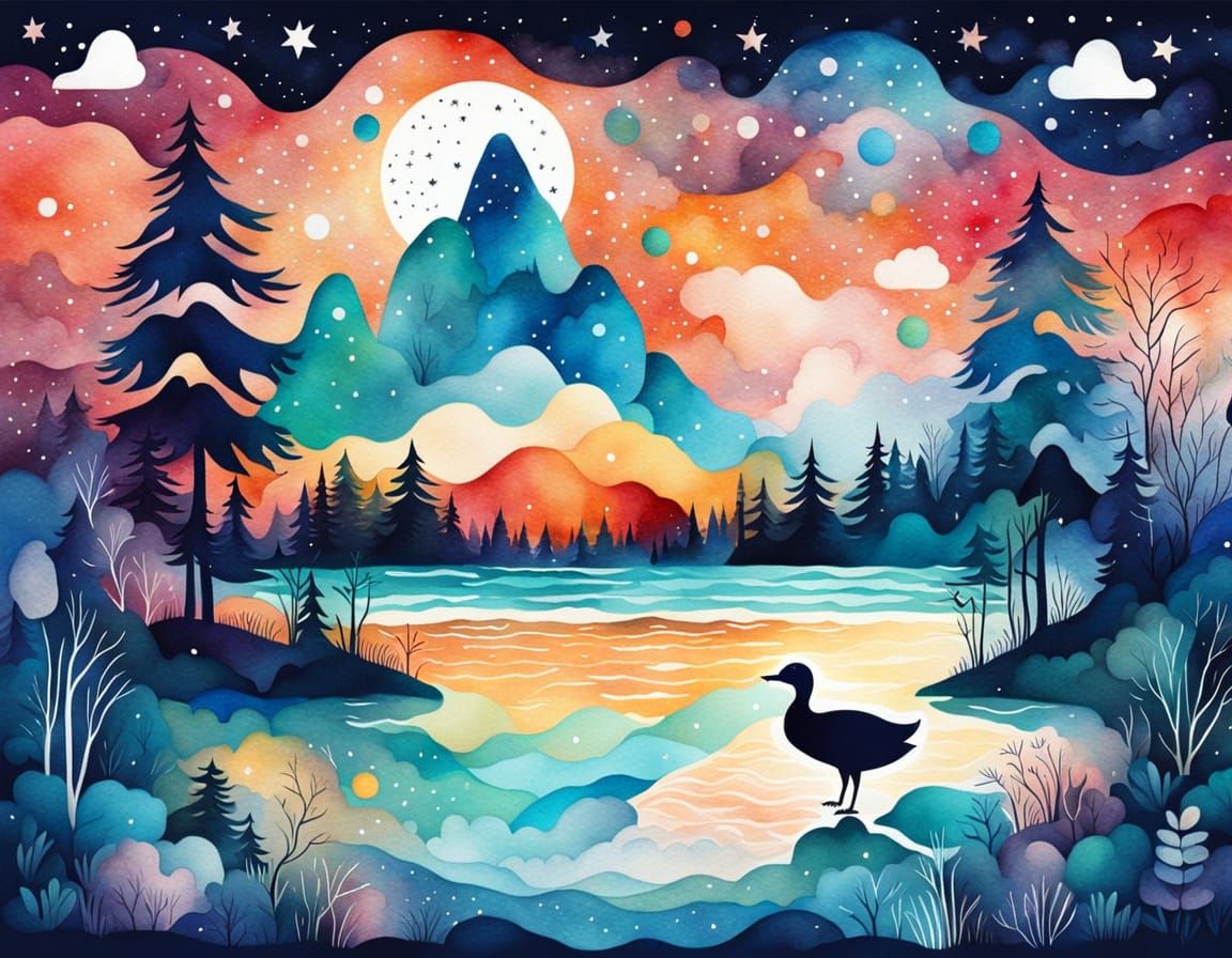 Surreal Yeti Landscape Art with Starry Sky