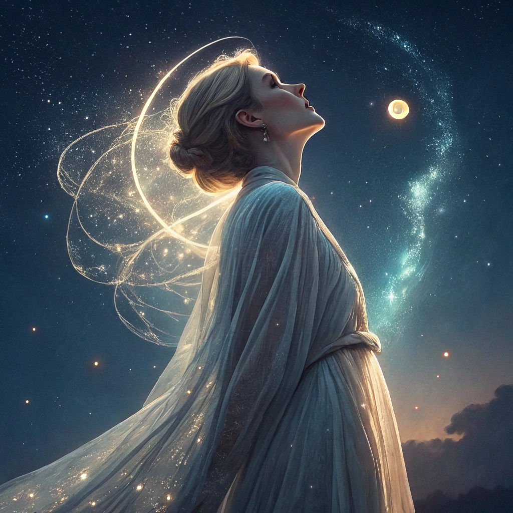 Celestial Woman Ascending in Cinematic Futurism