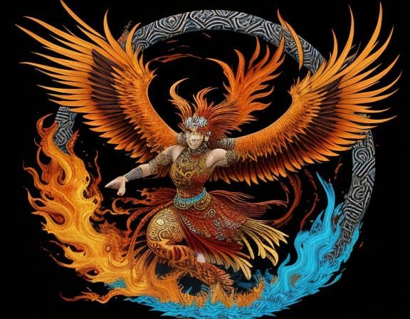 Phoenix Rises from Flames in Tribal Ink