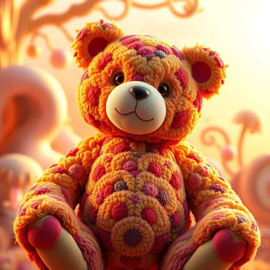 Cuddly Teddy Bear in Vibrant Fantasy World