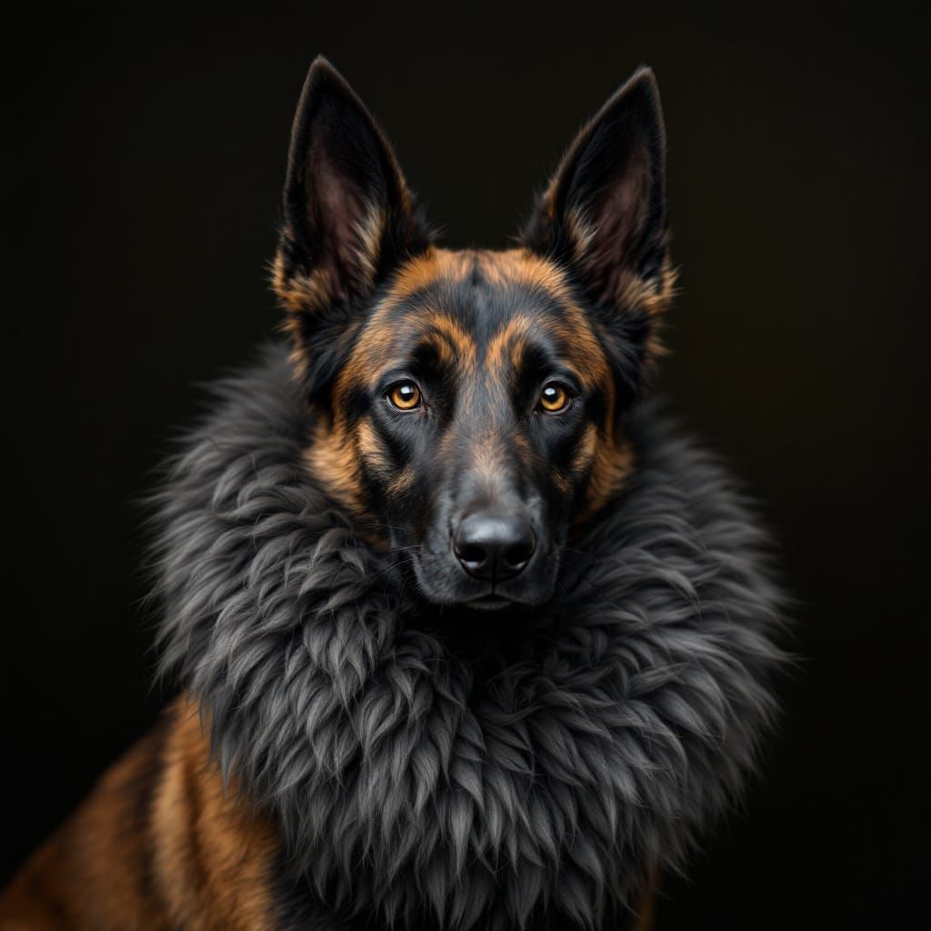Majestic Belgian Malinois with Long Hair and Gray Ruff