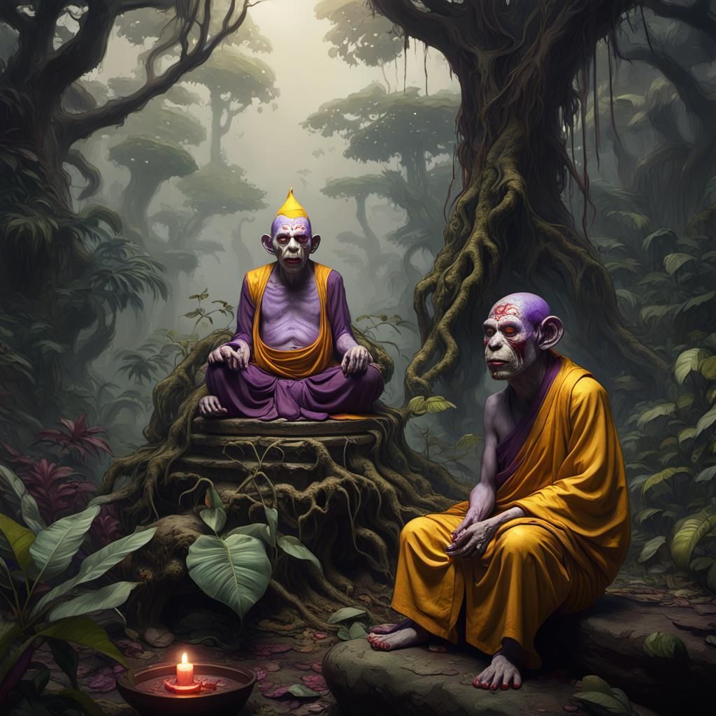 Zombie Monkey Monster Clown Buddhist Monk Meditation