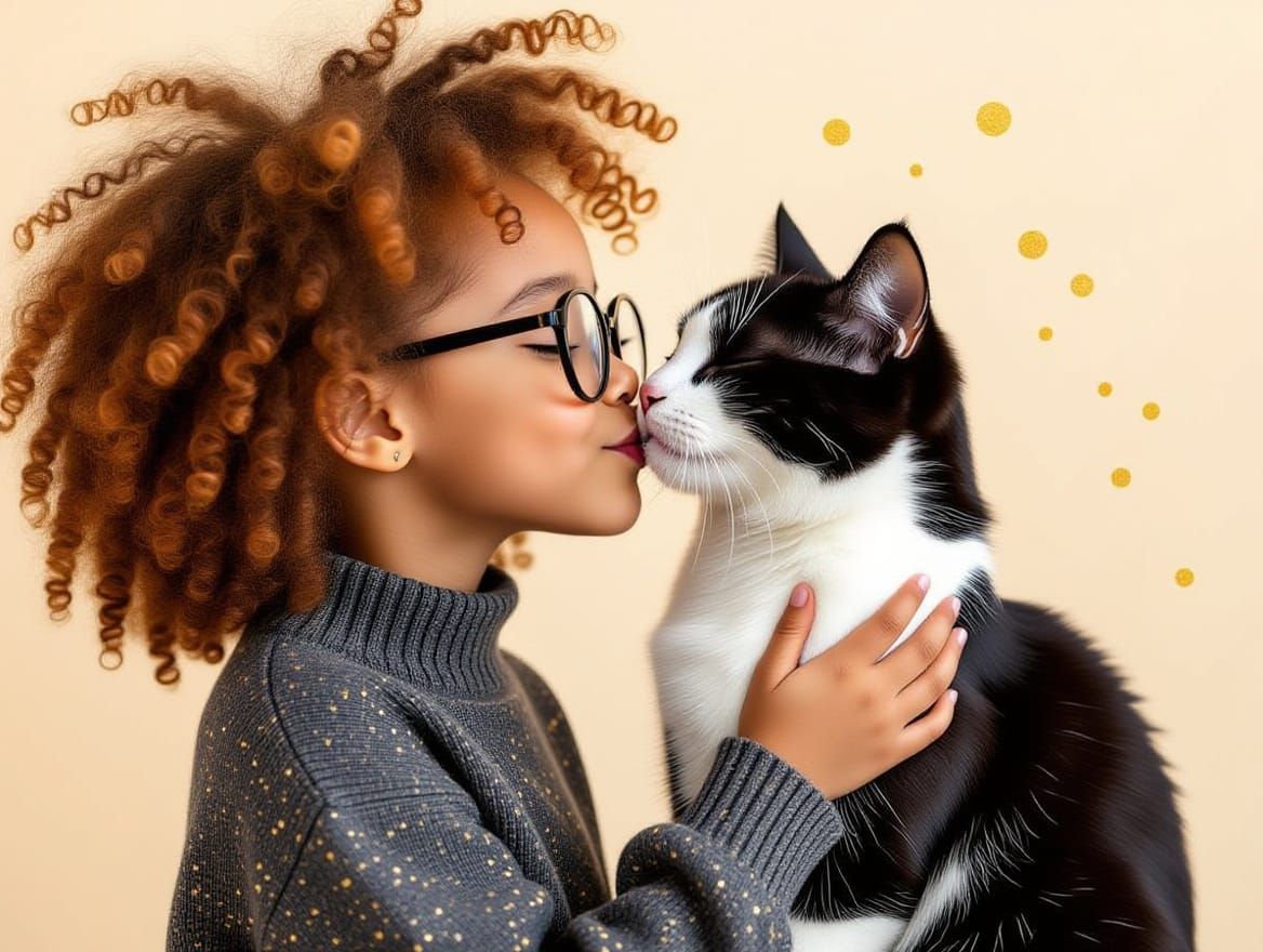 Girl Kisses Cat: Soft Pastel Illustration