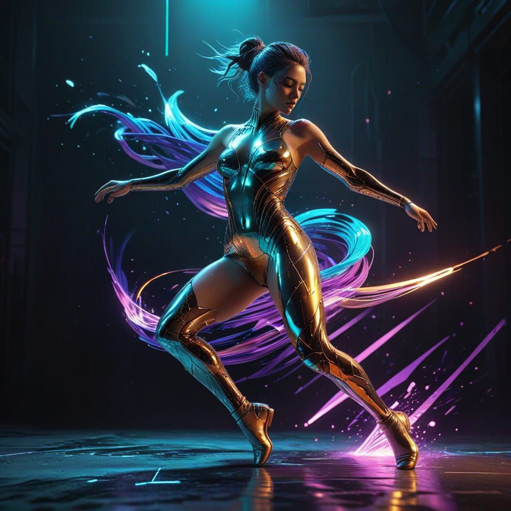 Woman Phasing into Digital World in 3D Render