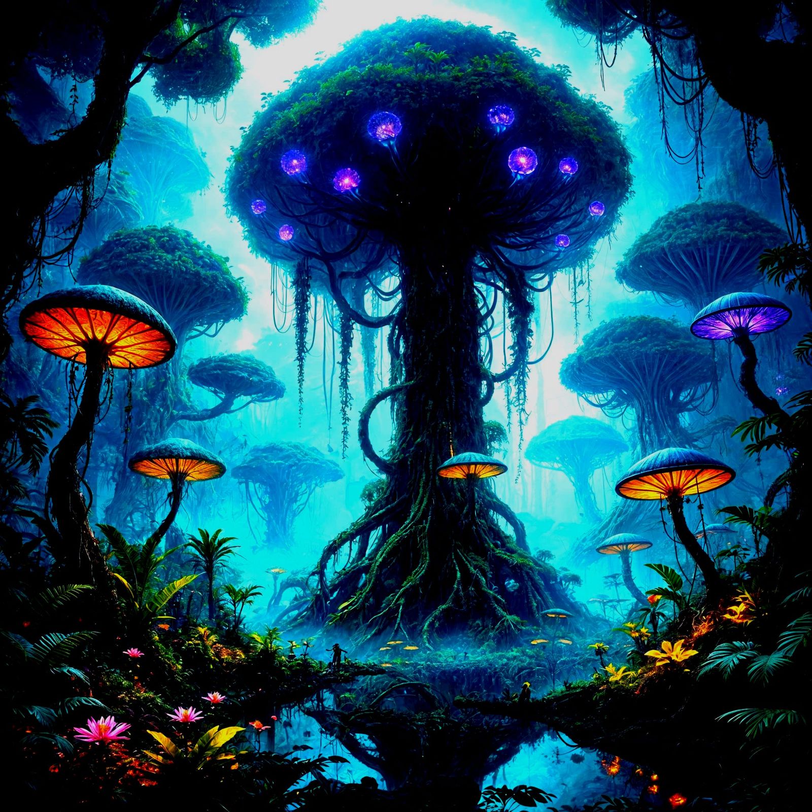 Exotic Alien Jungle with Bioluminescent Flora