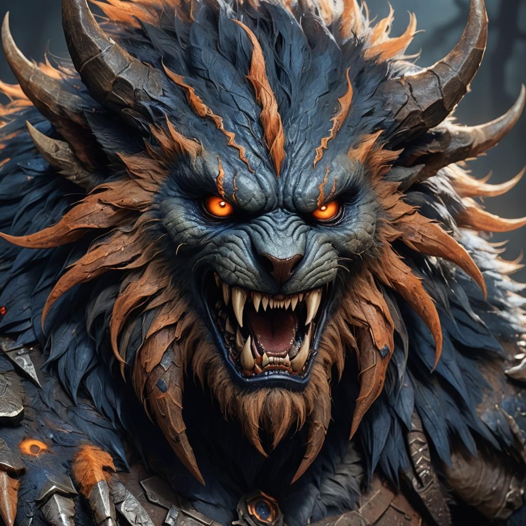 Eerie Dark Fantasy Creature Portrait with Glowing Runes