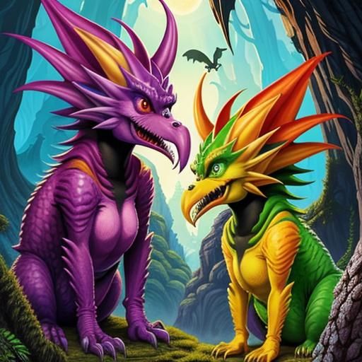 Vibrant Fantasy Creature with Sibling