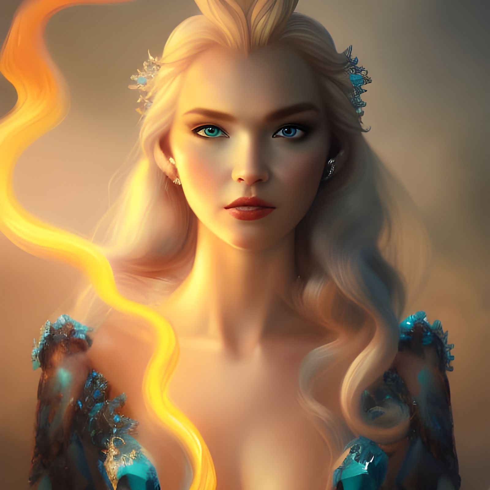 Majestic Fire Queen Portrait in Hyperdetailed Style