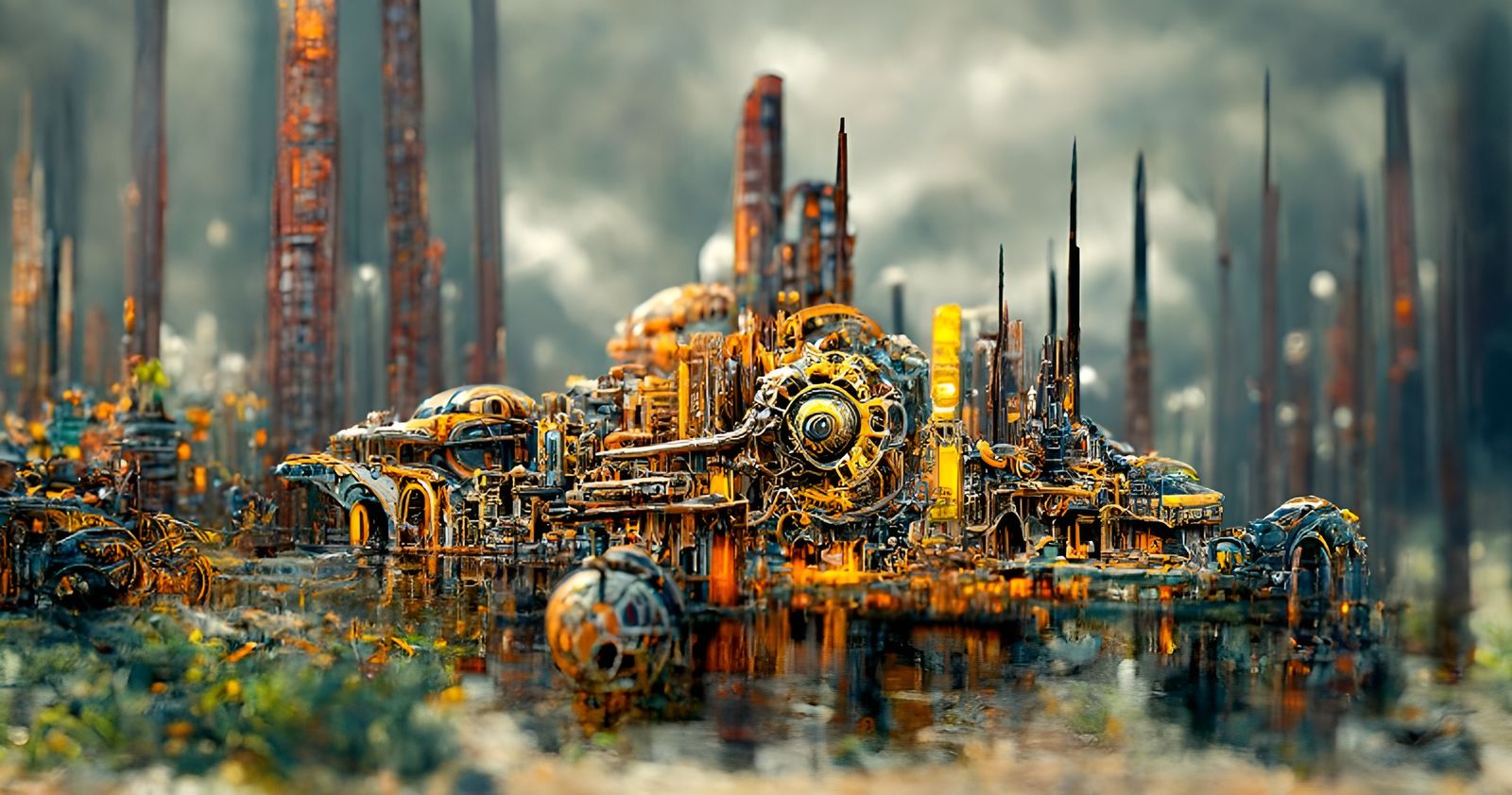 Futuristic Machines in Detailed Digital Sci-Fi Landscape