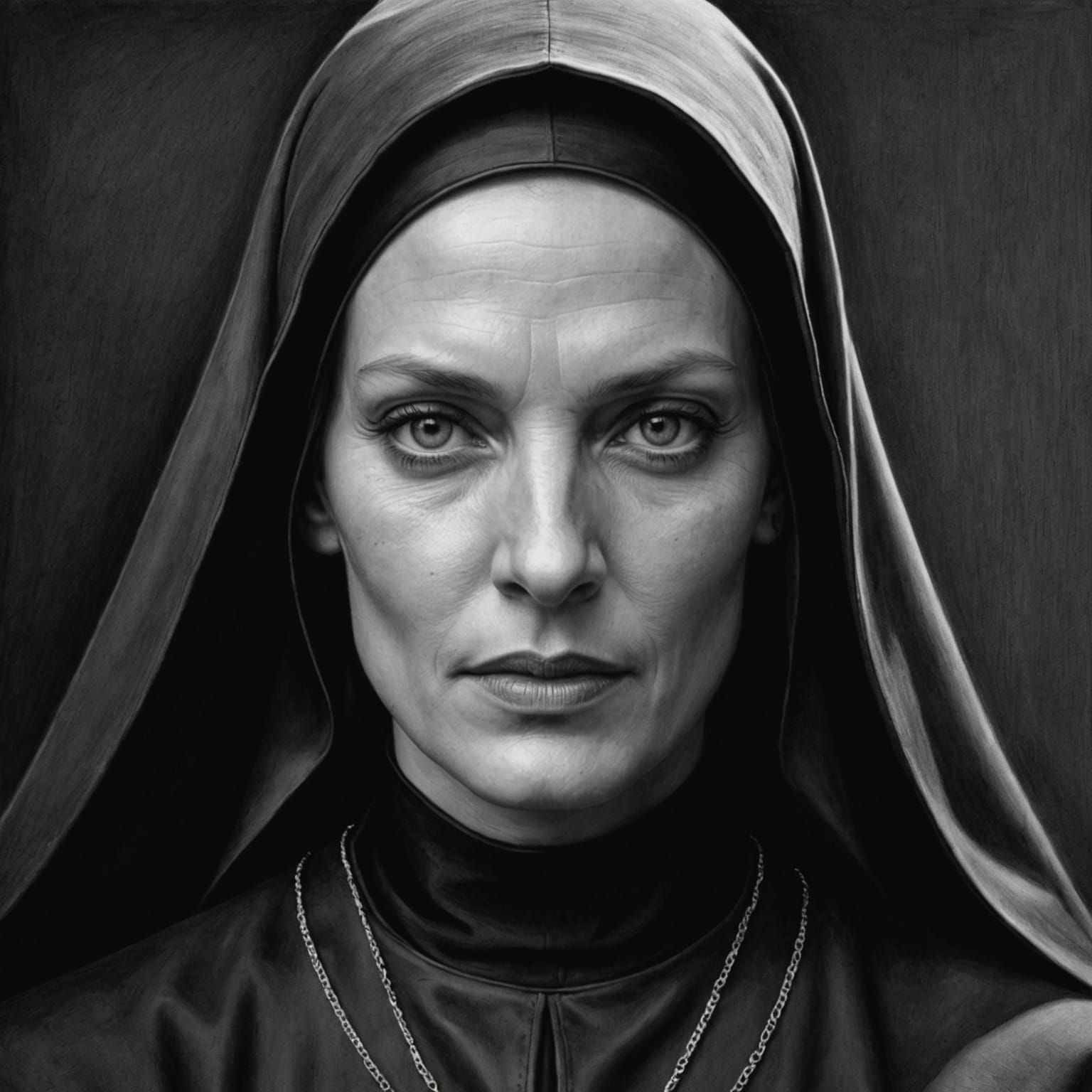 Uma Thurman as a Rubber Nun: Charcoal Drawing