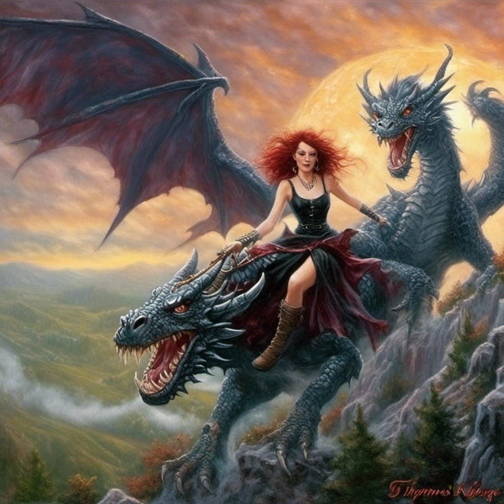 Warrior Queen on Dragon in Ethereal Fantasy Style