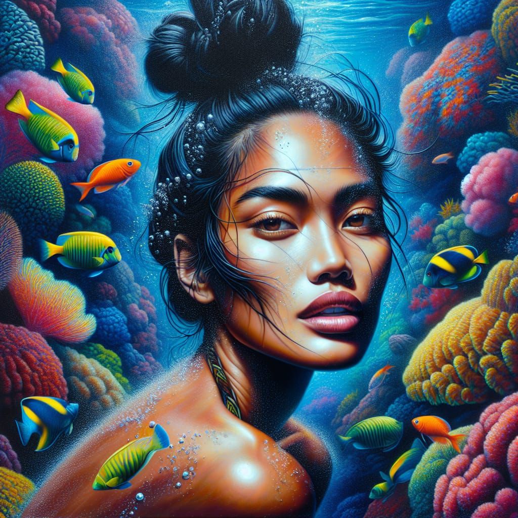 Polynesian Goddess in Vibrant Ocean