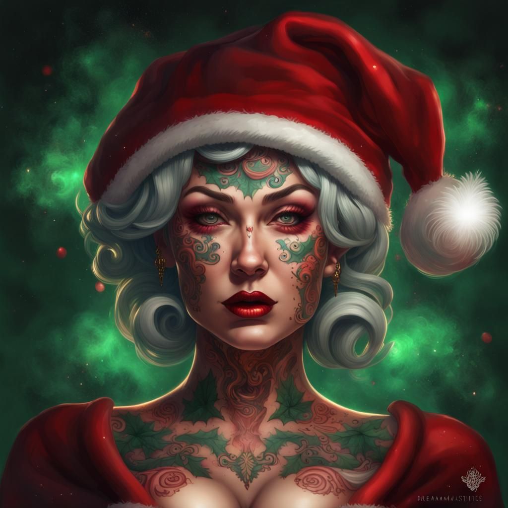 Tattooed Christmas Goddess in Surreal Portrait