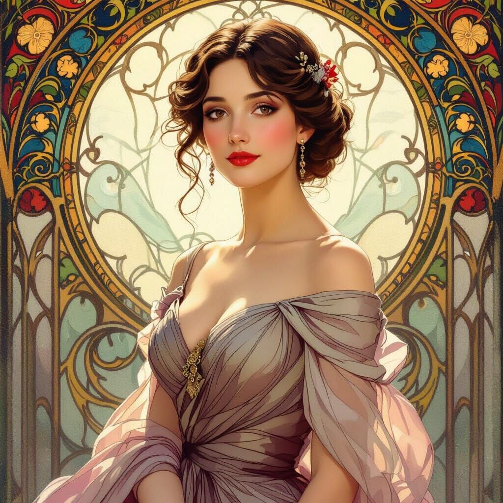 Elegant Woman Portrait in Art Nouveau Style