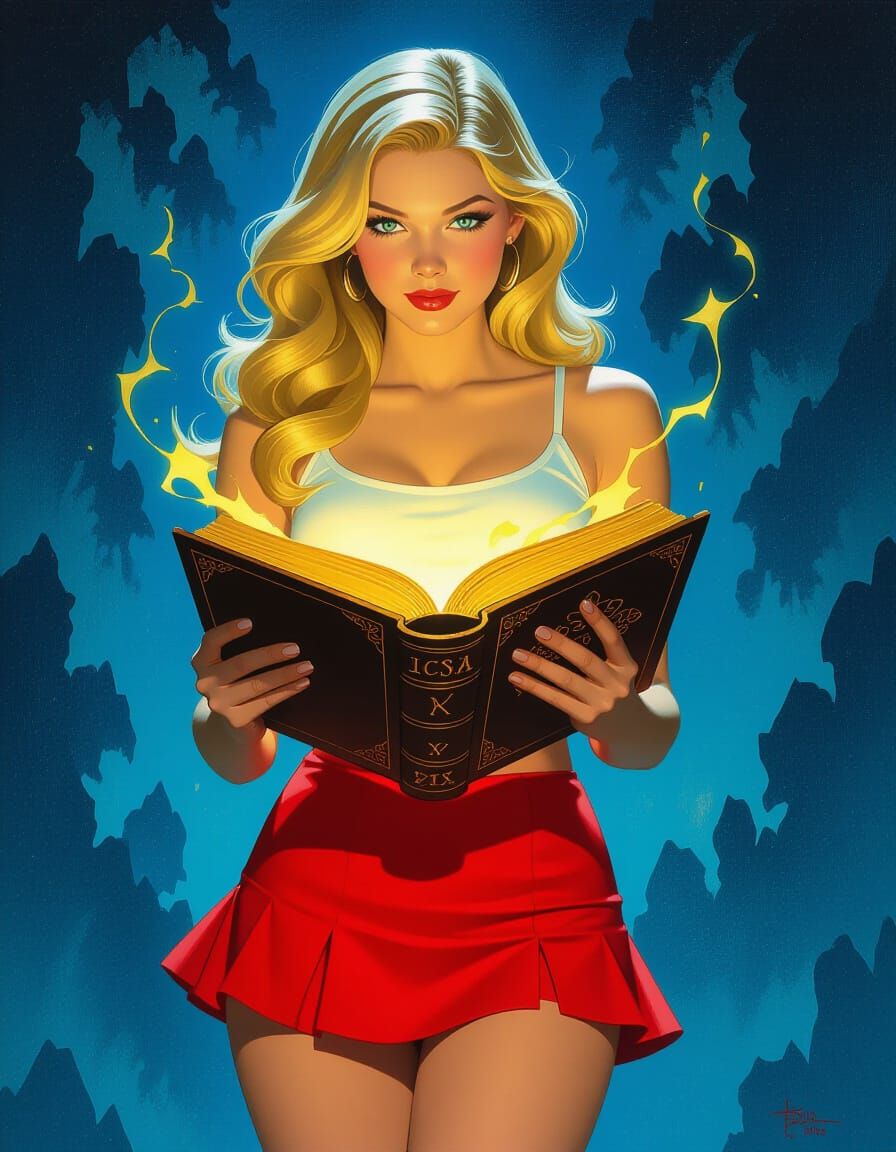 Golden-Haired Woman with Ancient Book, Fantasy Art