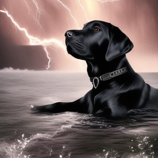 Dramatic Lightning Strikes Black Lab Portrait