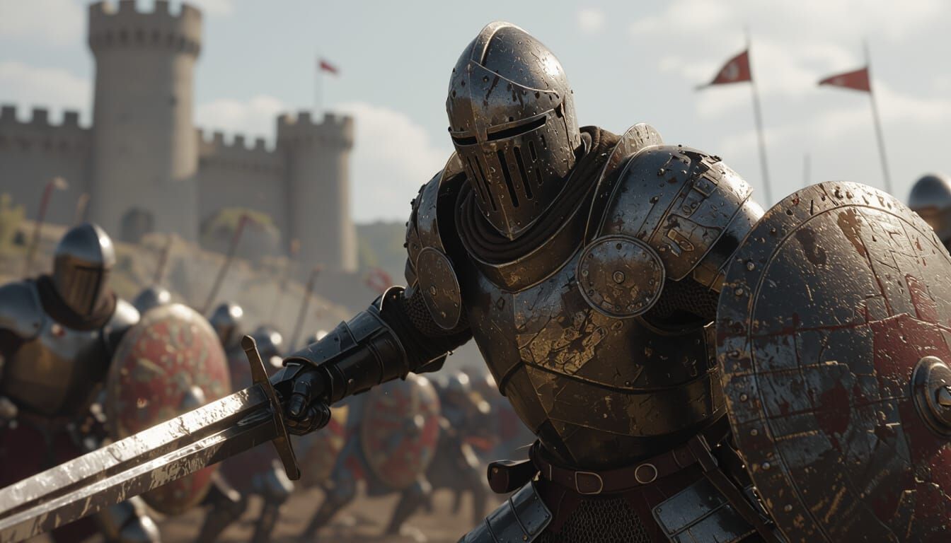 Knight Charges Into Battle in Dystopian Realism