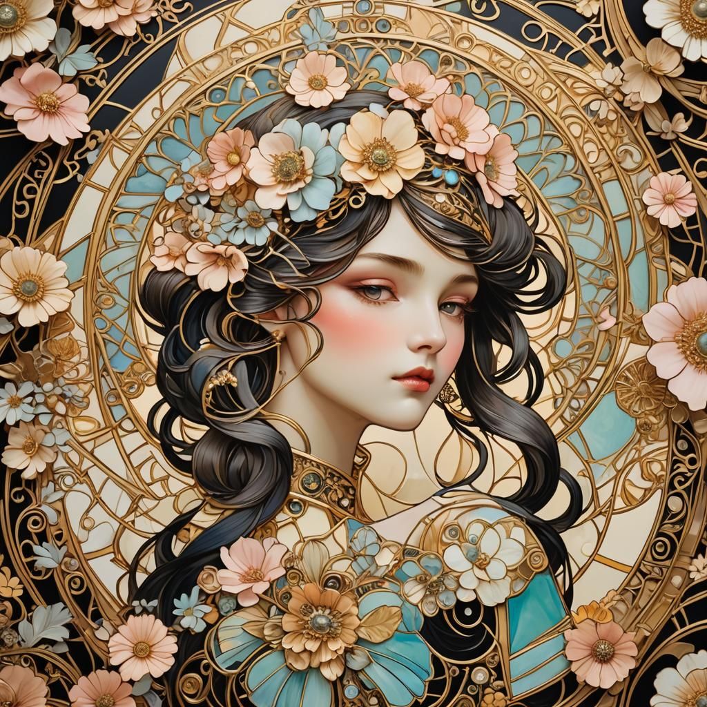 Luxurious Art Deco Nouveau Masterpiece with Ornate Love-Hear...