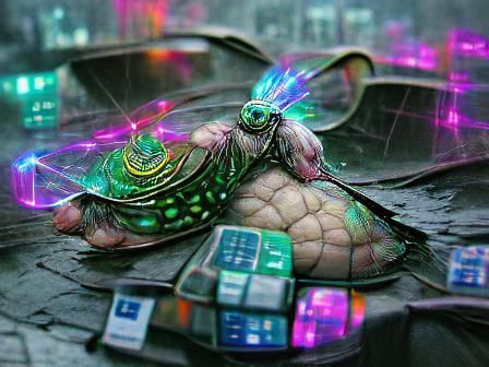 Cyberpunk Turtle with Futuristic Magical Elements