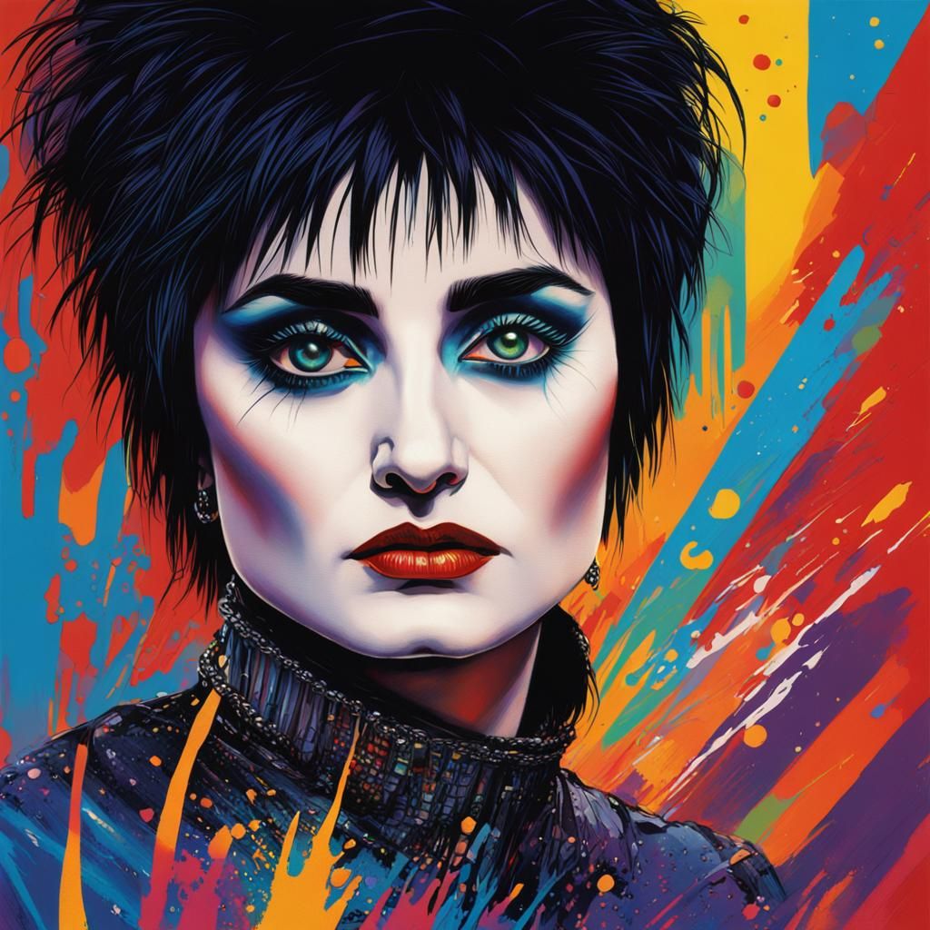 Hyperrealistic Portrait of Siouxsie Sioux in Splash Art