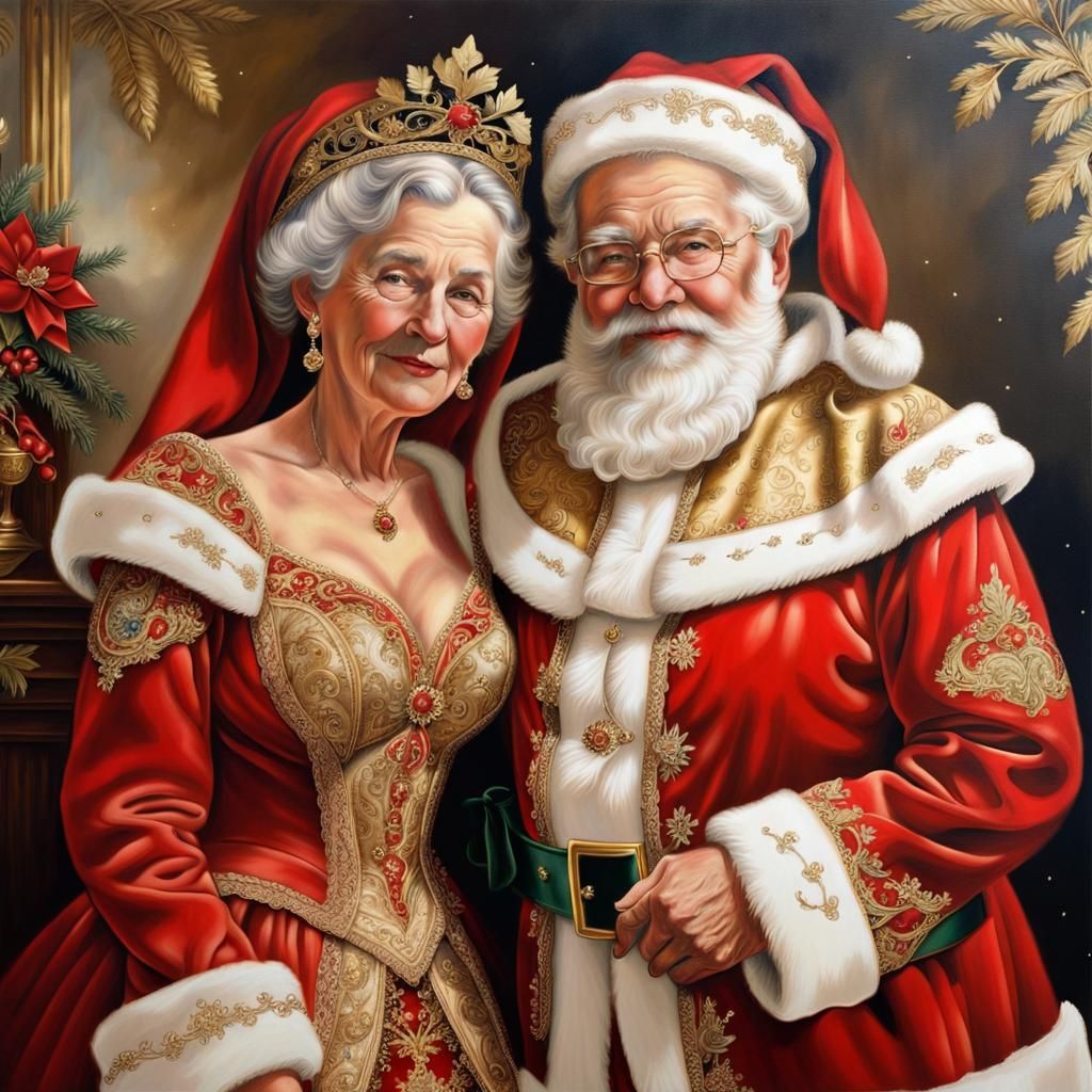 Santa and Mrs. Claus in Gold Brocade