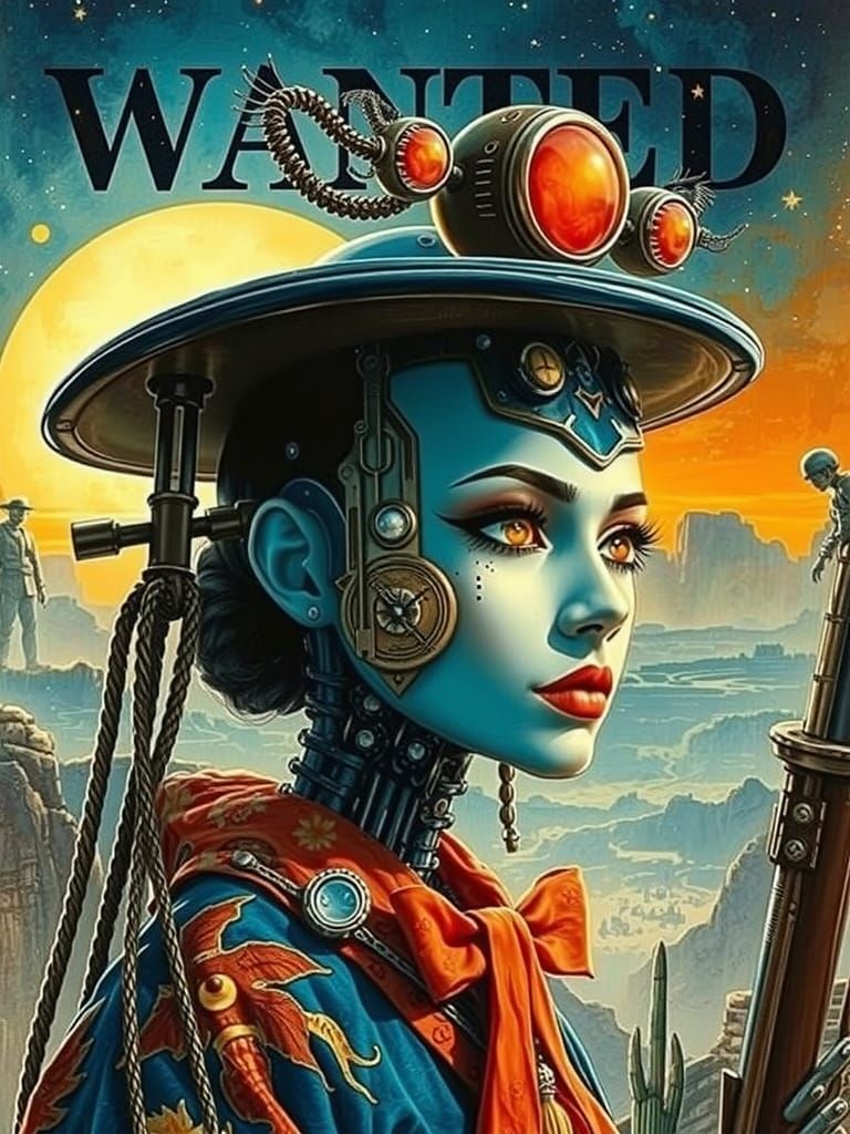 Wild West Android Geisha Wanted Poster