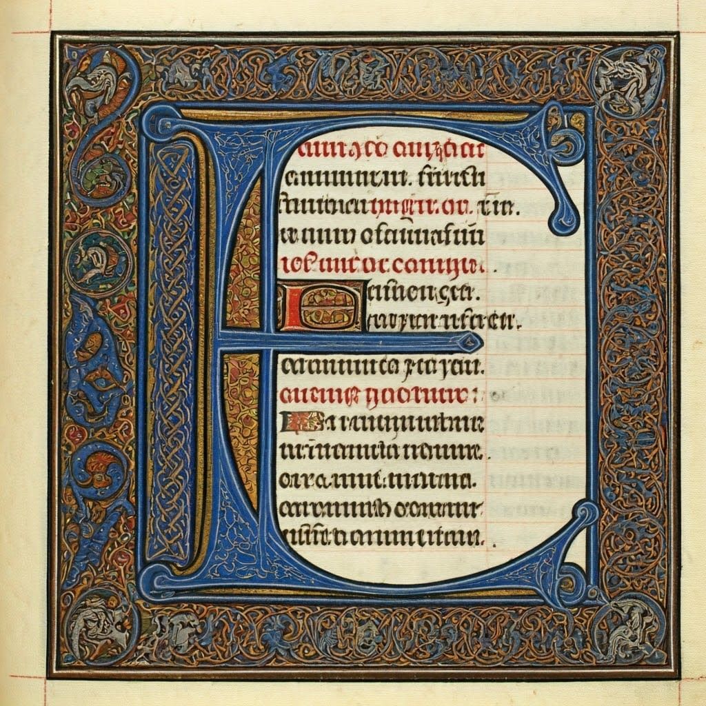 Illuminated Letter E in Medieval Style
