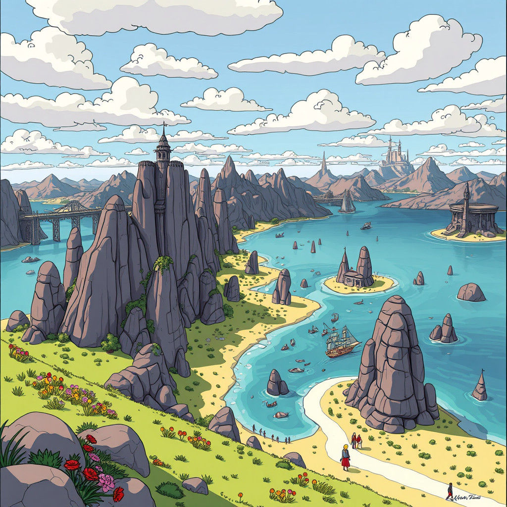 Atlantis Landscape in Cartoon Anime Style