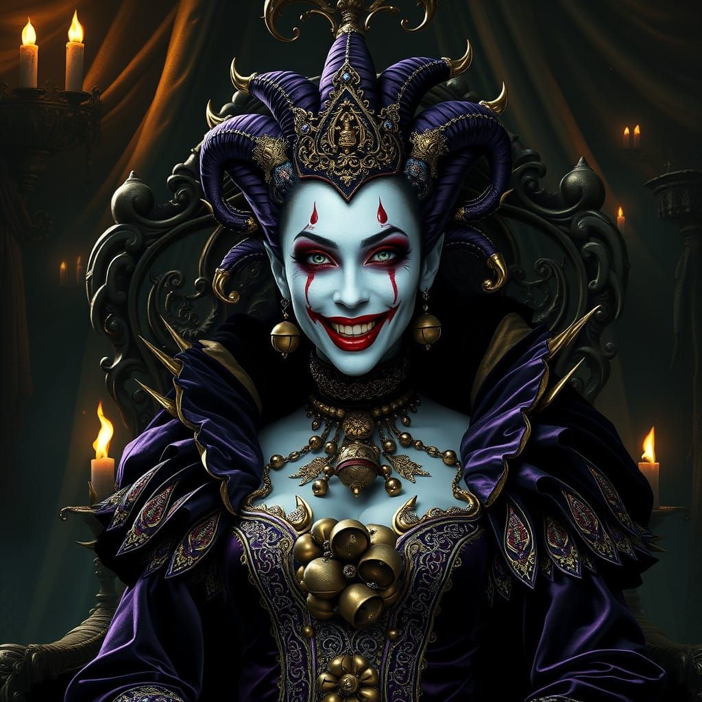 Majestic Joker Queen in Velvet and Metallic Gown