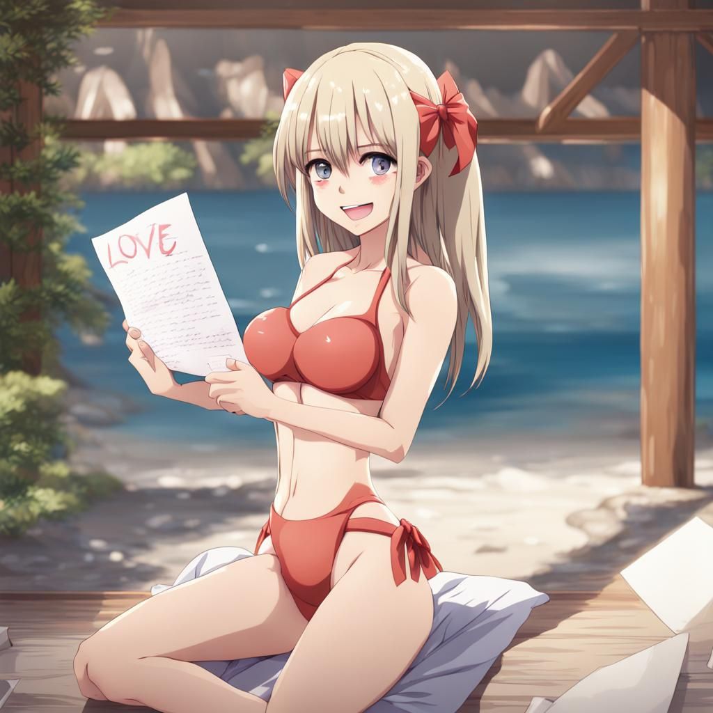 Anime Girl with Love Letter in Bikini