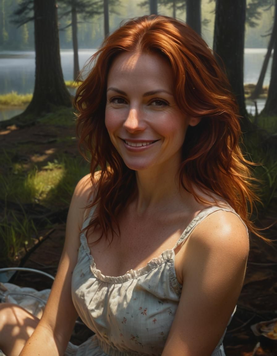 Woman at Misty Lake: Chiaroscuro Oil Painting