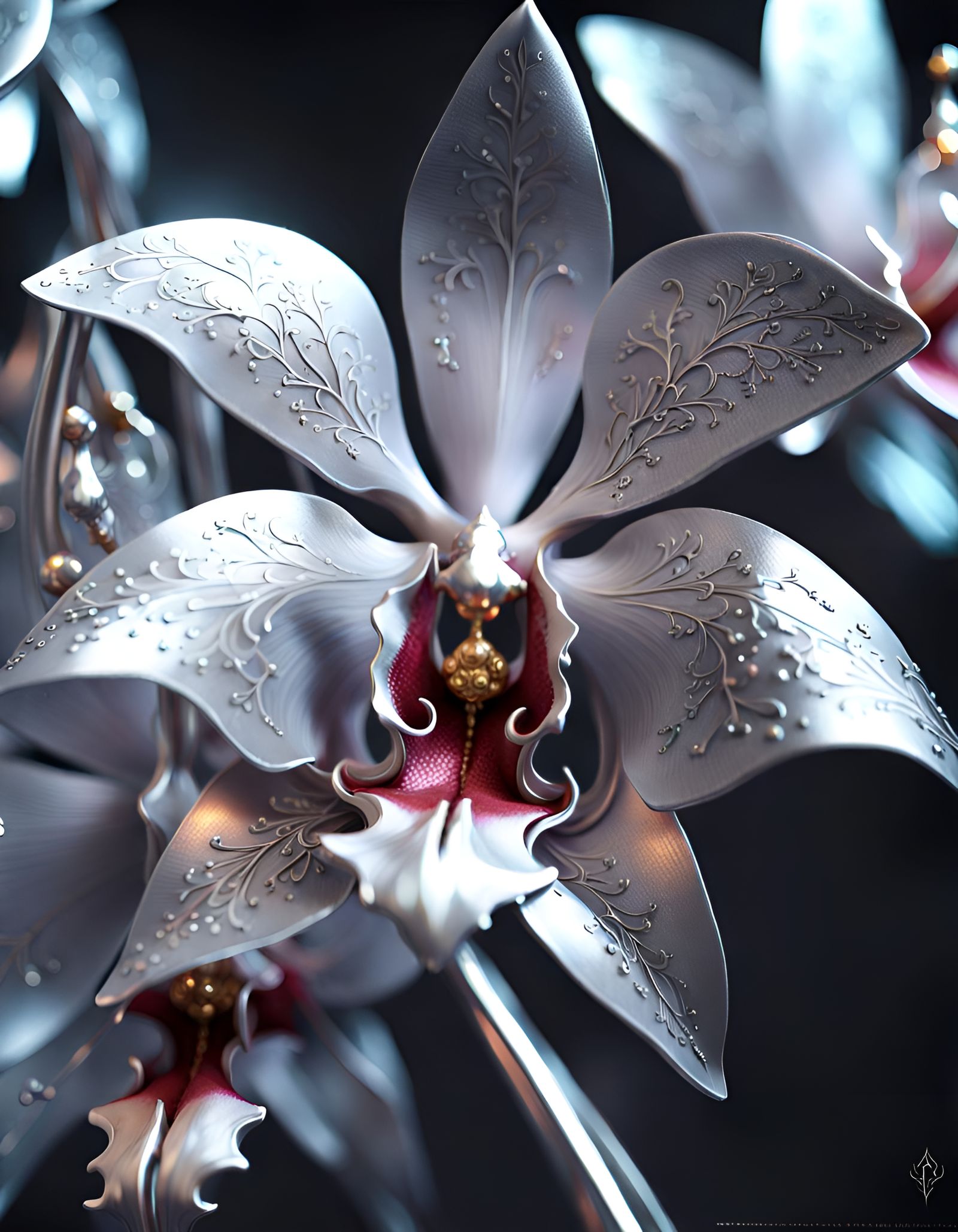 Elaborate Silver Orchid in Detailed Close-Up