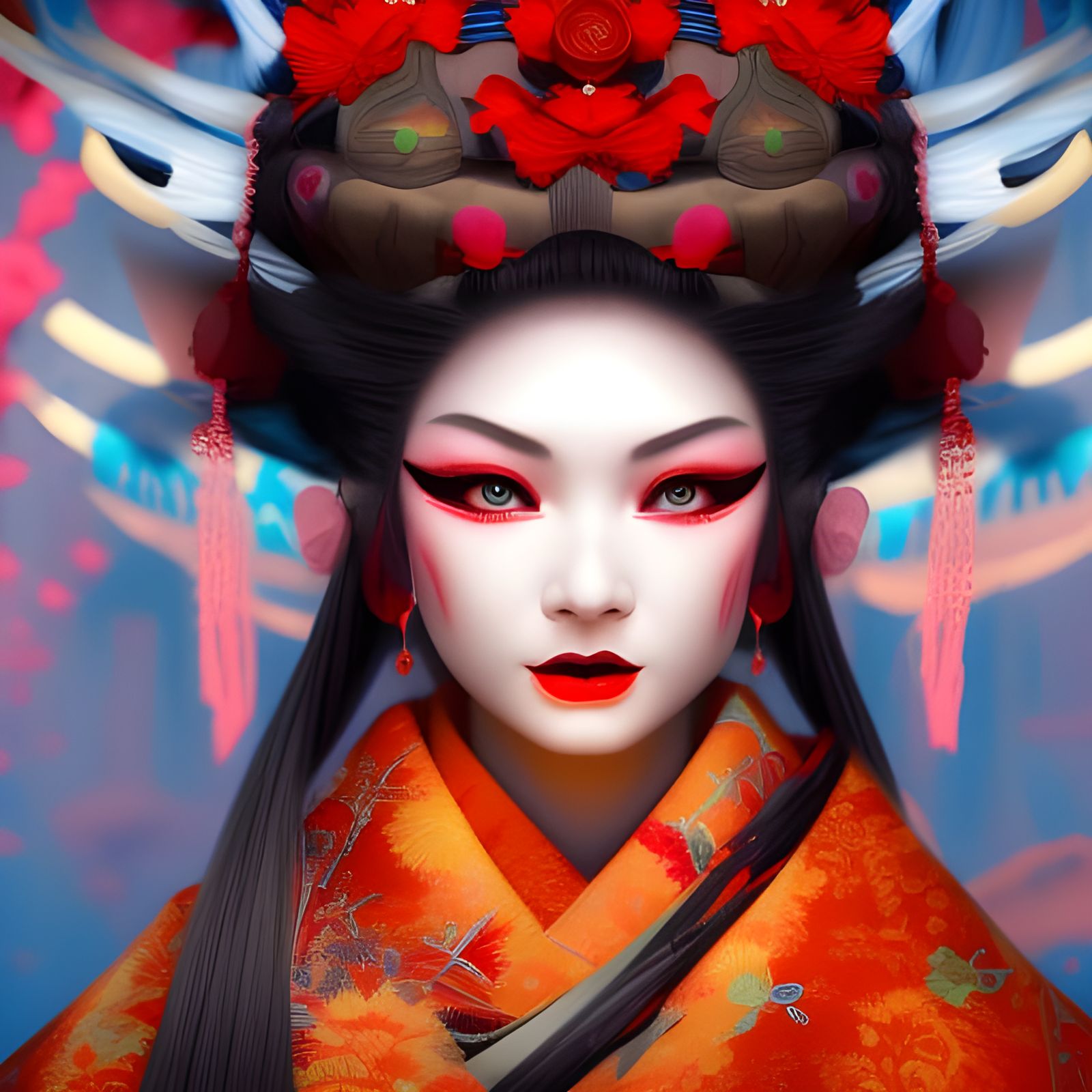 Detailed Painting of an Oiran in Fantasy Style