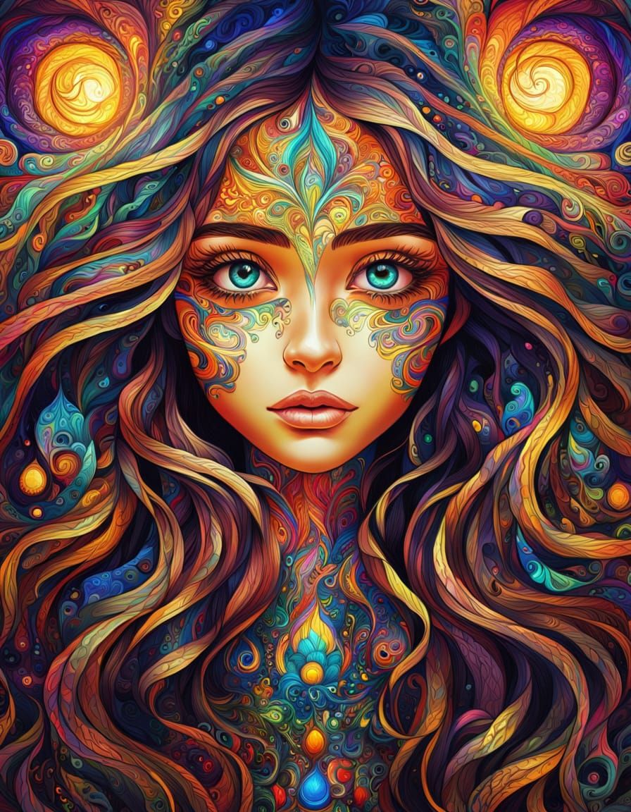 Psychedelic Manga Portrait of a Beautiful Woman