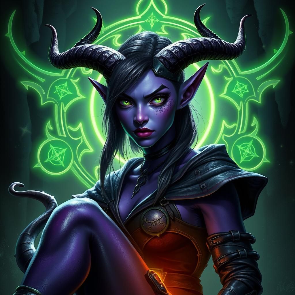 Purple-Skinned Tiefling Rogue in Dark Fantasy Style