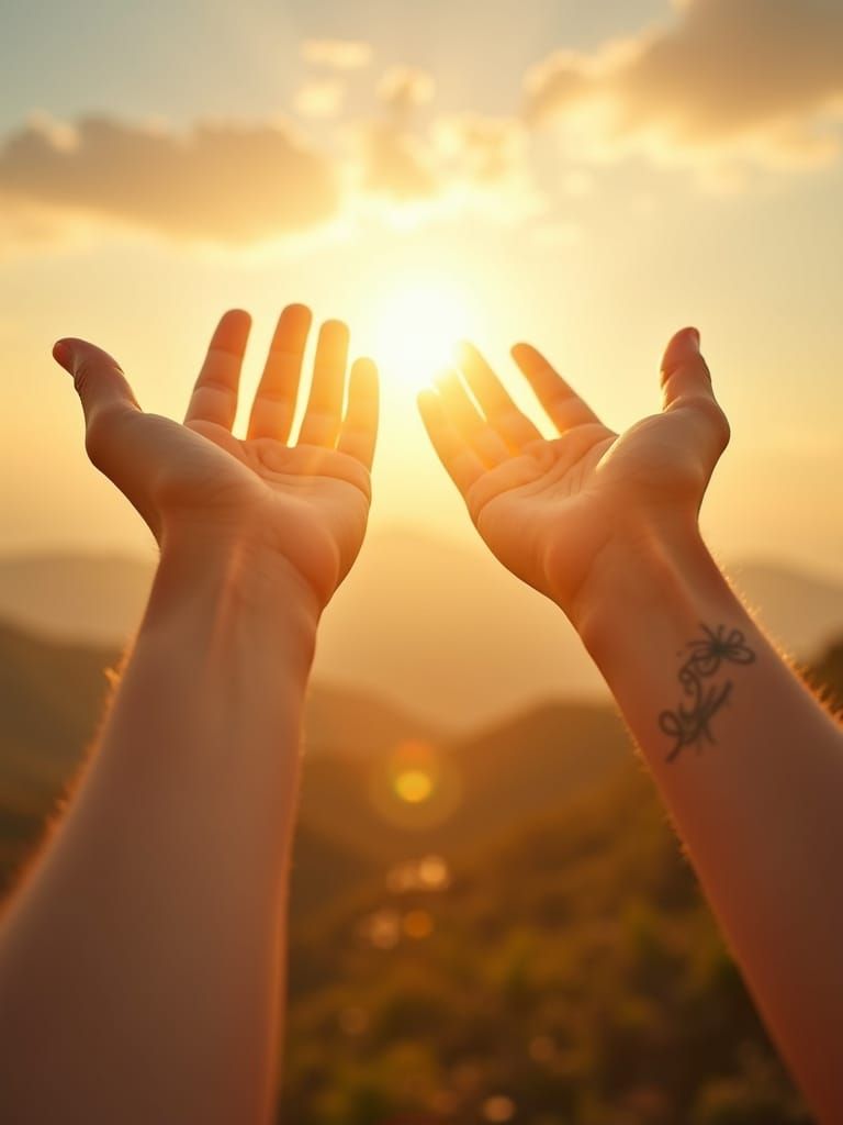 Hands Reaching for Sun in Breathtaking Realism