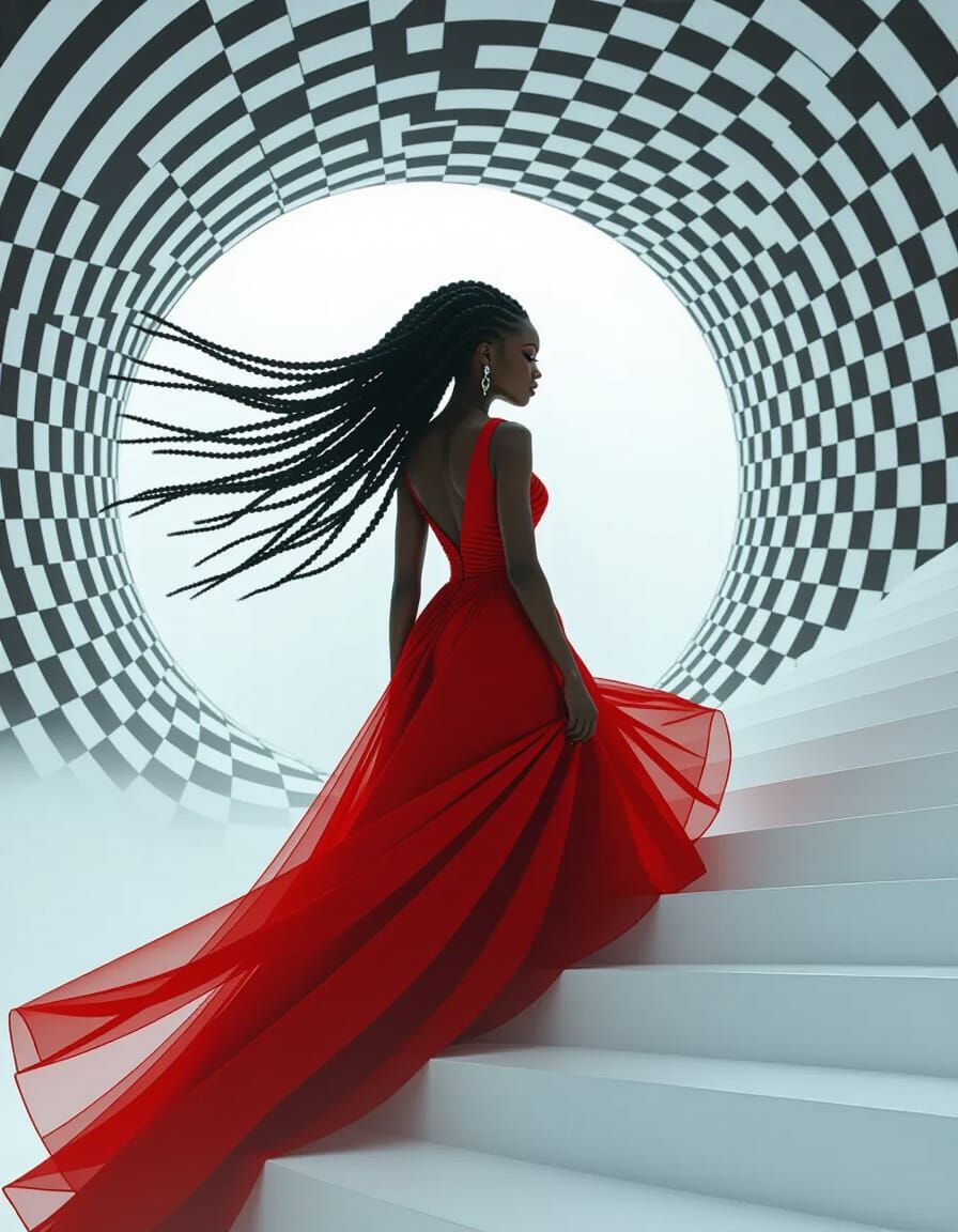 Afrofuturistic Woman Ascending Möbius Staircase