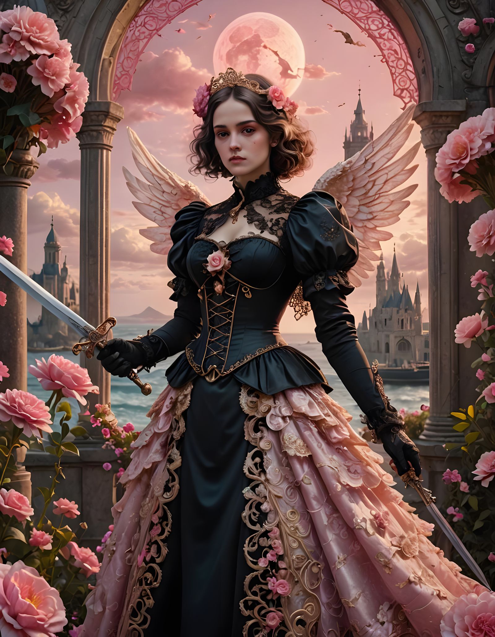 Gothic Angel in Pink Dress Fighting Cancer