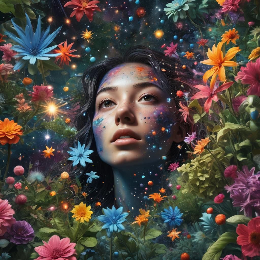 Cosmic Star Garden in Hyperrealistic Splash Art