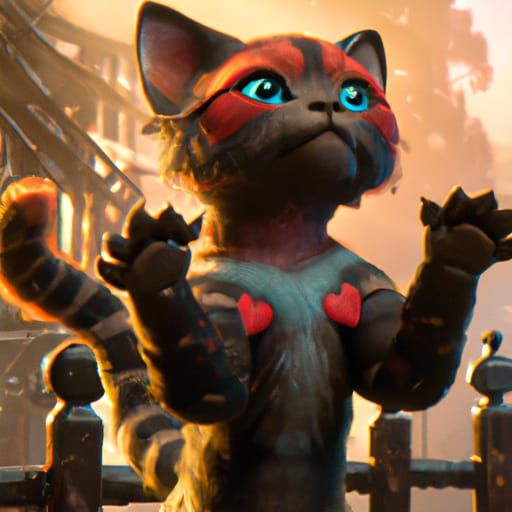 Cat Ready for a Hug in Detailed Matte Painting