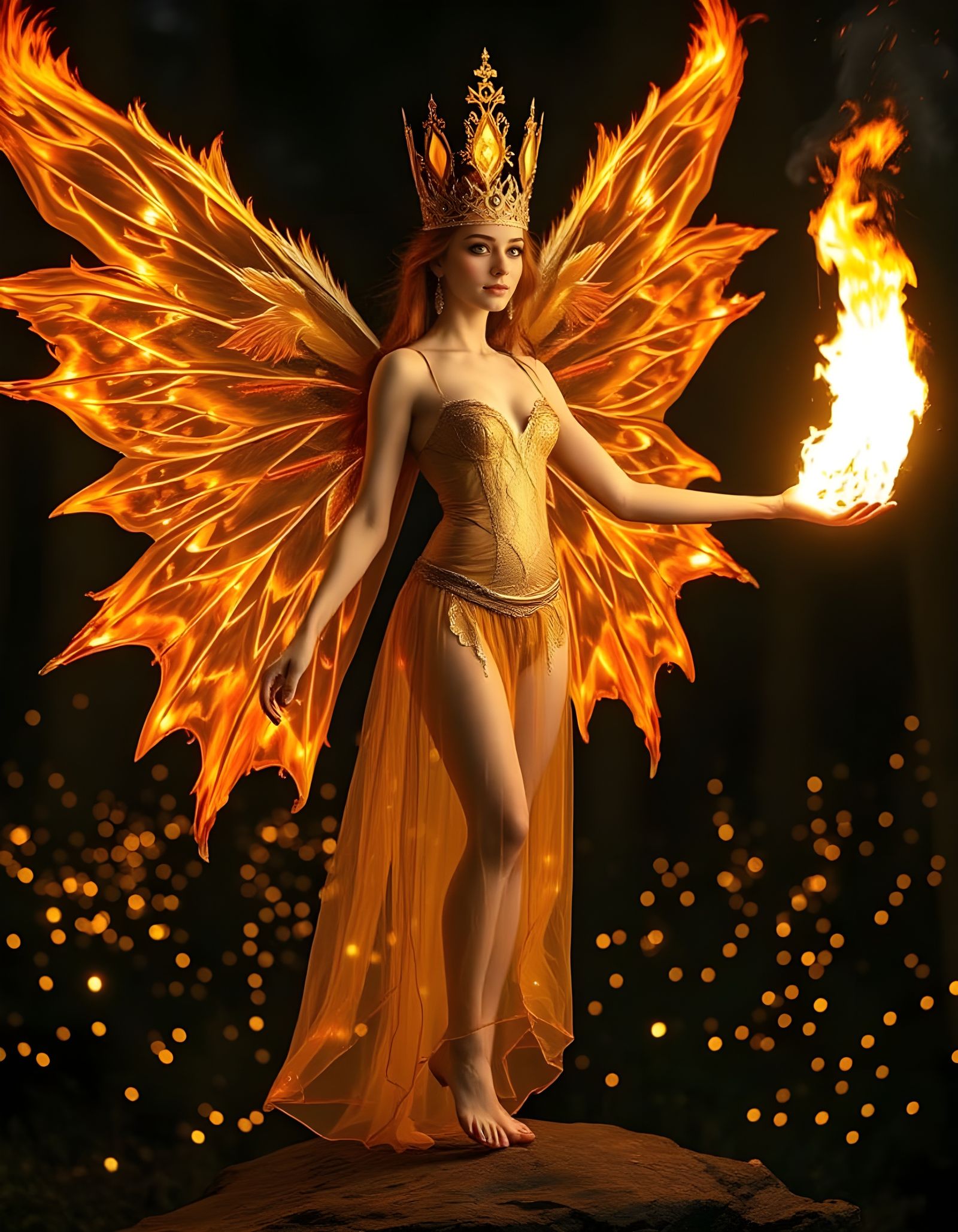 Fairy Fire Queen in Forest Clearing