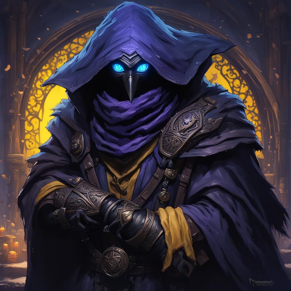 Intricate Kenku Rogue in Dark Fantasy Art Nouveau Style