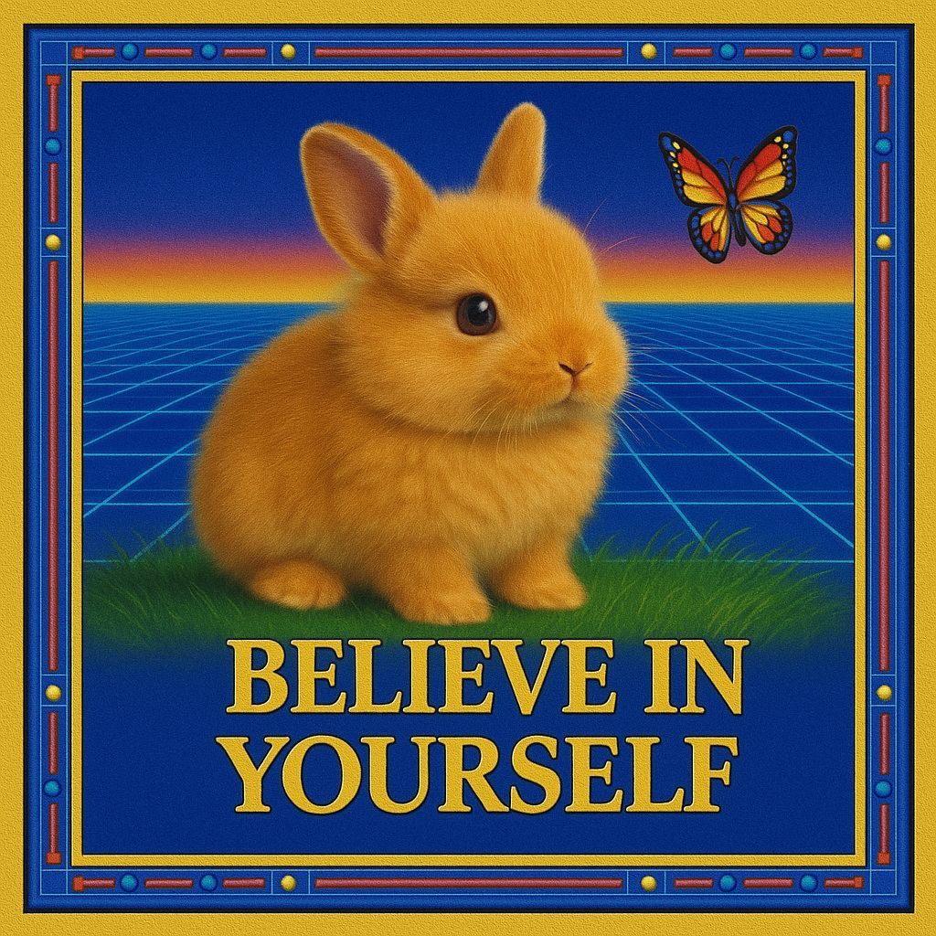 Cyber-Style Motivational Poster with Fluffy Animal